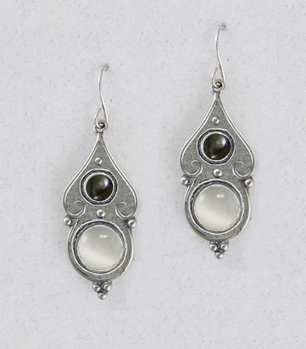 Sterling Silver Gothic Look With White Moonstone And Spectrolite Gemstone Drop Dangle Earrings